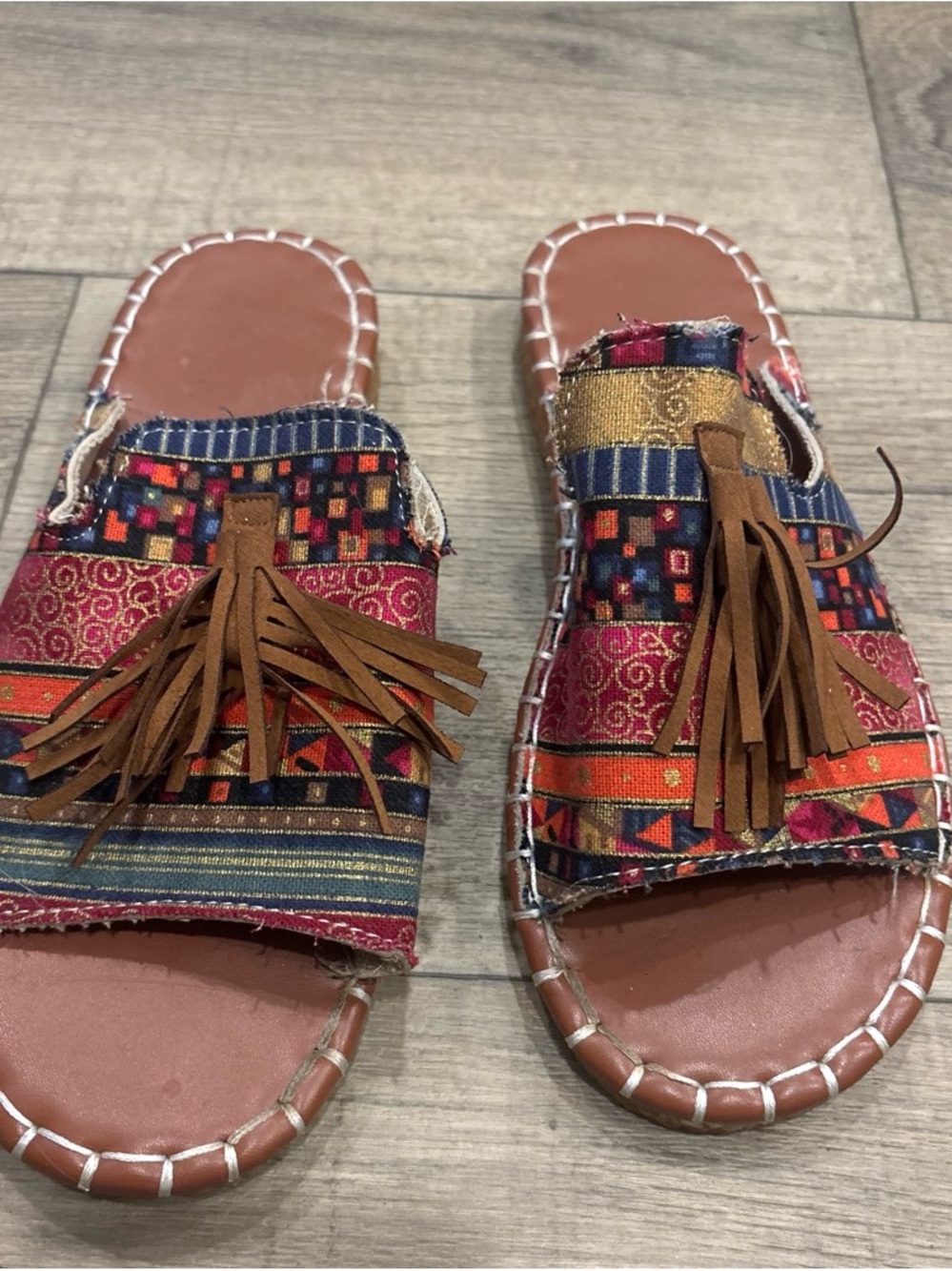 Women's Multi-Color Boho Tassel Slide Sandals